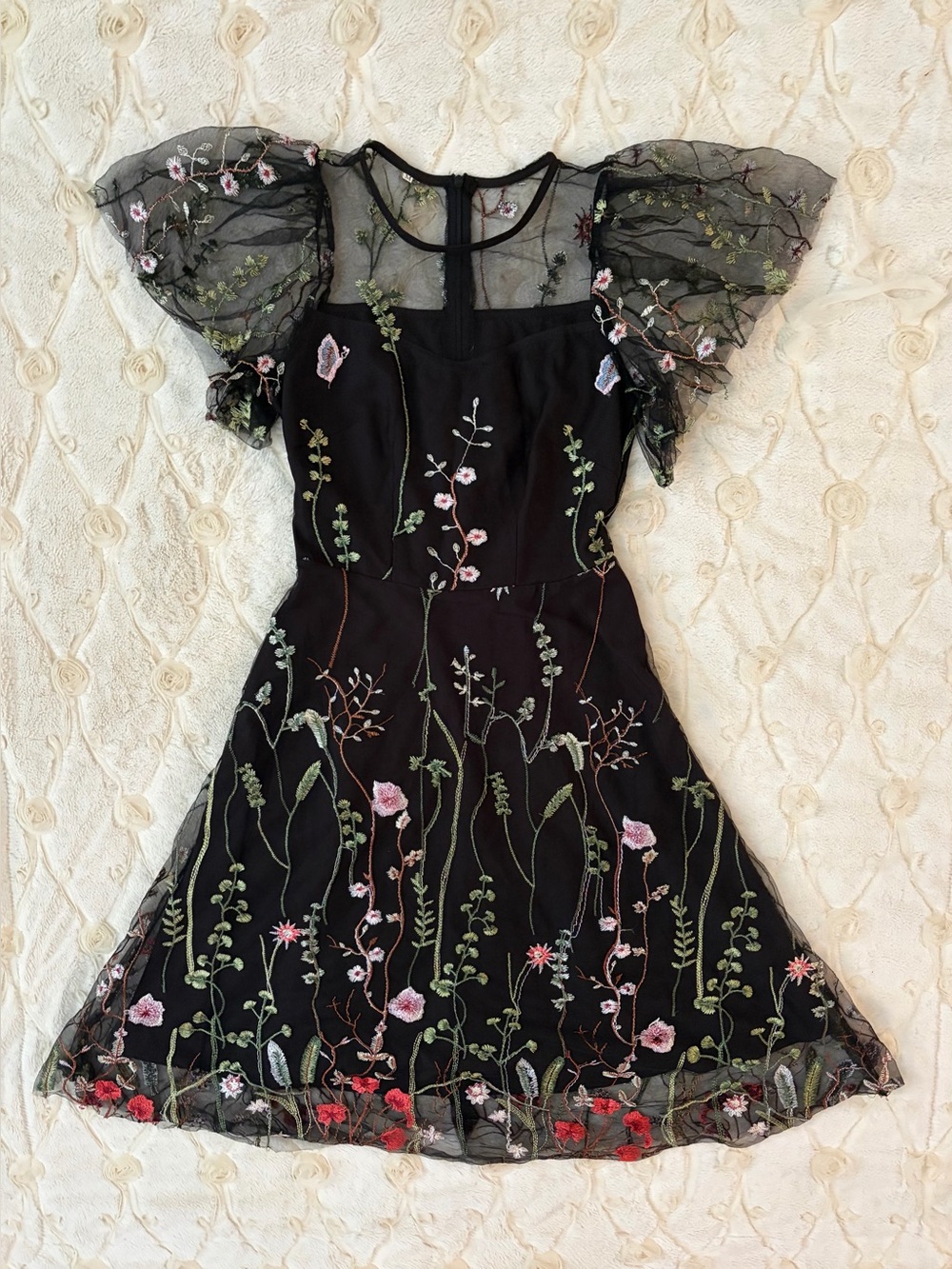 🌸Vintage Bohemian Floral Embroidered Elegant Sheer Dress Multicolor Prom Bridal